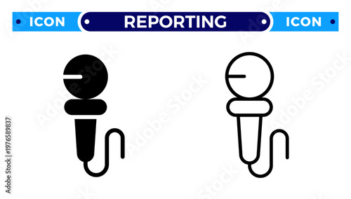 Handheld Microphone and News Reporting Mic Audio Interview Vector Icon Set