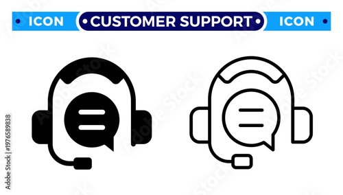Headset with Chat Bubble and Customer Support Communication Vector Icon Set