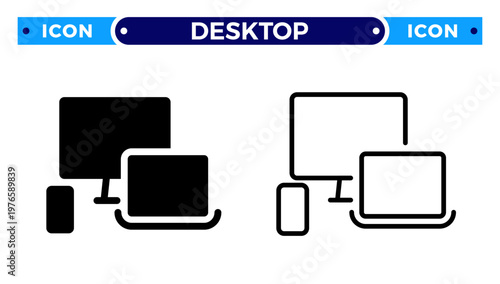 Breaking News Monitor and Live News Alert Desktop Broadcasting Vector Icon Set