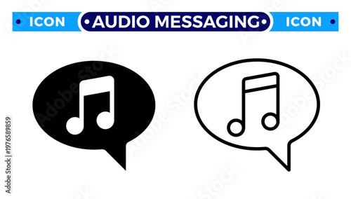 Music Note in Chat Bubble and Audio Messaging Podcast Discussion Vector Icon Set