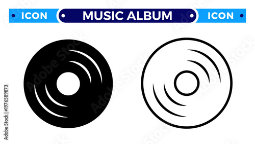 Vinyl Record Music Disk and Retro Audio Album Vector Icon Set