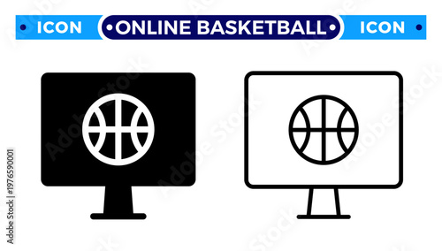 Sports Broadcast Online Basketball Game and Multimedia Monitor Vector Icon Set