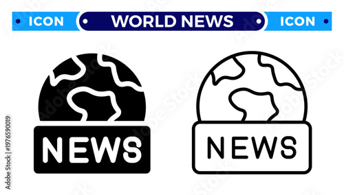 World News Global Media and International Press Broadcast Vector Icon Set
