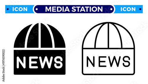 News Dome Media Station and Press Center Broadcast Vector Icon Set