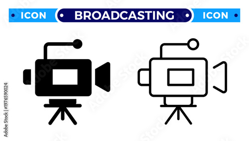 Professional Video Camera Broadcasting and Movie Production Studio Vector Icon Set