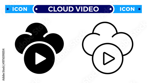 Cloud Video Online Streaming and Digital Multimedia Content Storage Vector Icon Set