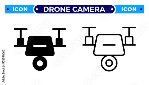 Drone Camera Aerial Filming and Remote Control Surveillance Technology Vector Icon Set