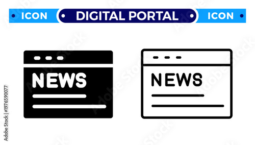 Online News Website Digital Portal and Browser Interface Journalism Vector Icon Set