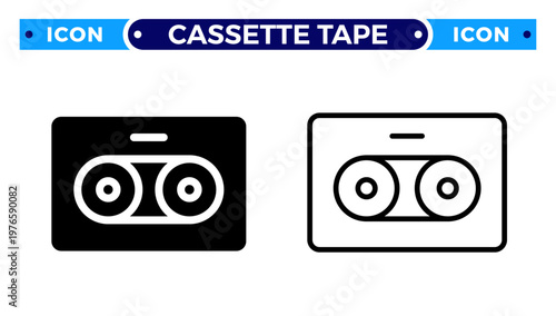 Cassette Tape Audio Recording and Vintage Analog Music Storage Vector Icon Set