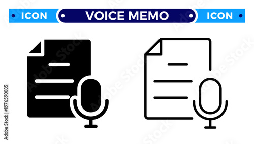 Voice Memo Audio Document and Digital Speech to Text Transcription Vector Icon Set