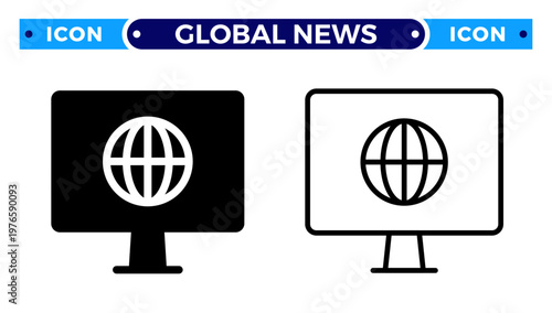 World News on Monitor and Global Digital Journalism Web Portal Vector Icon Set