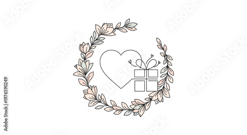 Heart Gift Box Wreath Illustration Design.