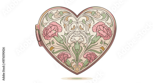 Heart Shaped Locket with Floral Design 3.