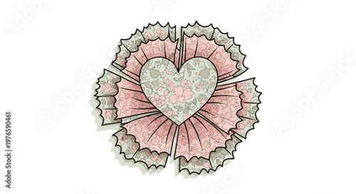 heart shaped pink green floral design.
