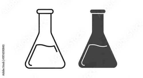 Vector illustration of set of two laboratory flask icons, outline and solid style on a transparent background