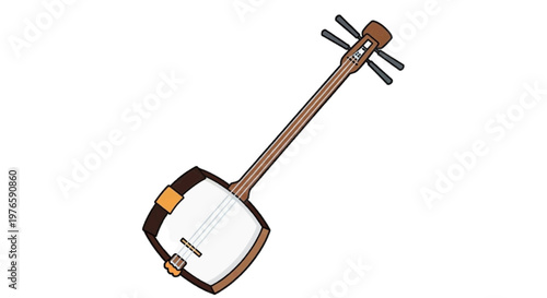 Vector illustration of traditional japanese shamisen musical instrument illustration on a transparent background