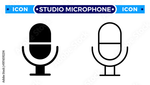 Studio Microphone for Podcast and Voice Recording Vector Icon Set