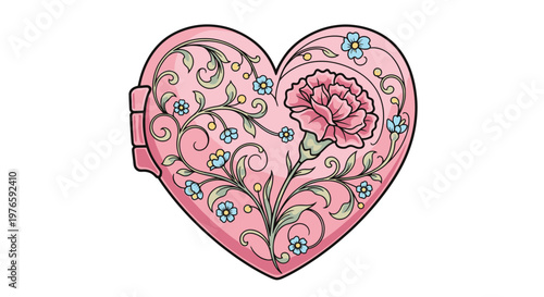 Pink heart shaped decorative floral design.