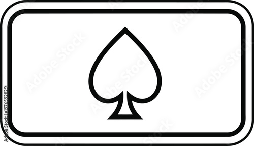 A black and white outline illustration of a playing card spade symbol inside a rounded rectangle.