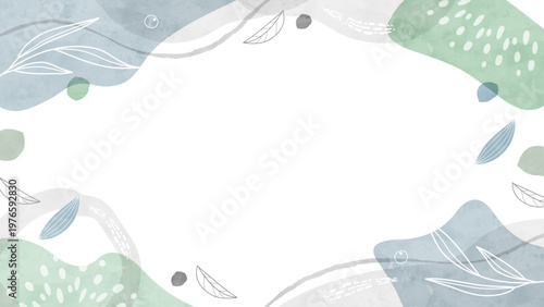 ゆるやかな夏の植物線画の水彩背景フレーム 癒しとリラックスと透明感