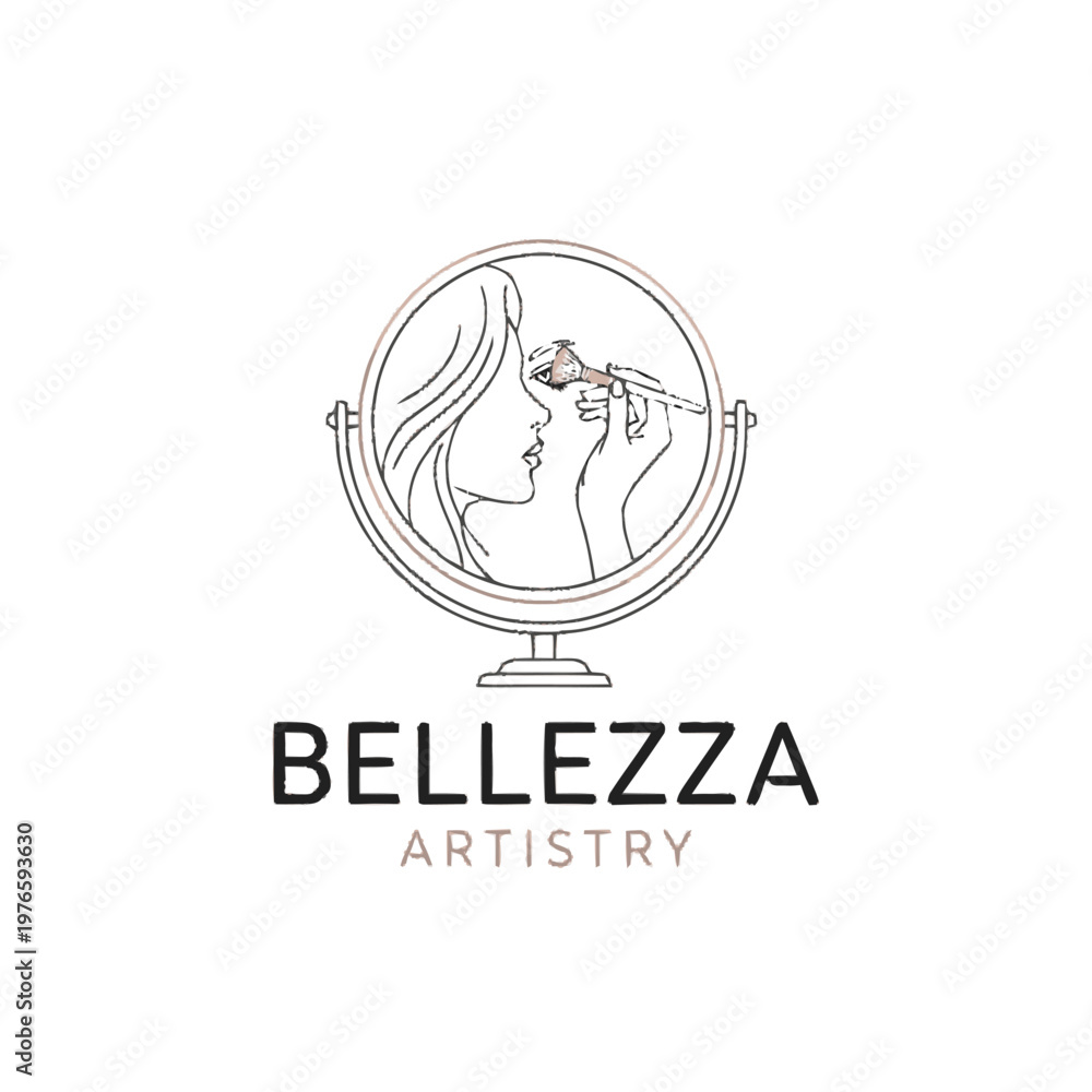 Obraz premium Elegant Woman Applying Makeup Reflected in Mirror Logo.