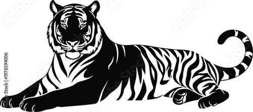 Bild auf Leinwand Black and white tiger silhouette vector illustration isolated on white backgroun