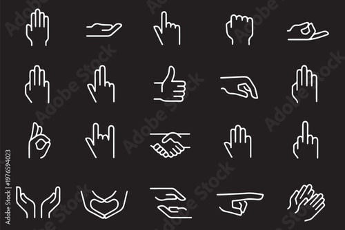 Hand gestures line icons set with editable stroke. Vector illustration