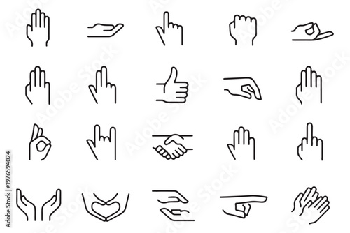 Hand gestures line icons set with editable stroke. Vector illustration