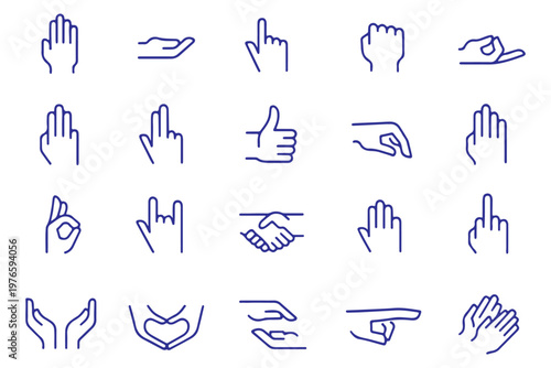 Hand gestures line icons set with editable stroke. Vector illustration