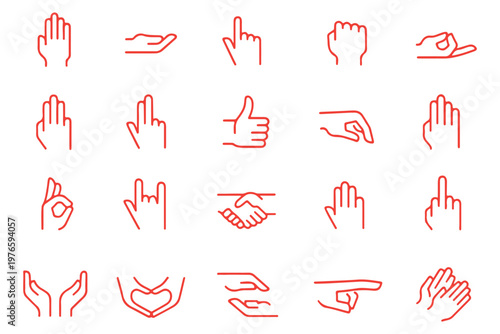 Hand gestures line icons set with editable stroke. Vector illustration