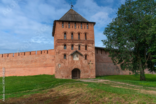Vladimirskaya Tower of the Novgorod Kremlin (Novgorod Detinets) on a sunny summer day, Veliky Novgorod, Russia