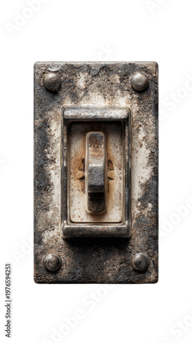 Vintage Light Switch: A weathered, metallic light switch stands as a testament to industrial design, with its aged appearance adding a touch of vintage character.
