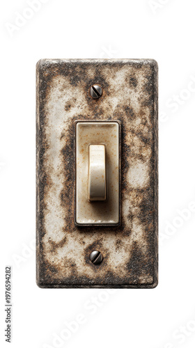 Vintage Light Switch: A weathered light switch showcases the passage of time, with its aged appearance suggesting a history of use, the contrast between the switch and the surrounding frame