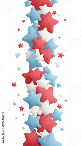 Patriotic Starry Cascade: A captivating visual of vibrant red, white, and blue stars artfully arranged in a cascading vertical pattern, evoking a sense of celebration.