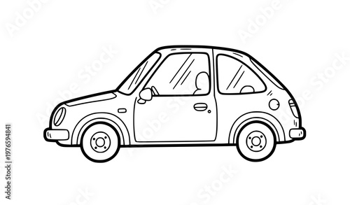 Hand drawn retro compact car doodle vector 80s 90s style side view playful outline illustration for coloring