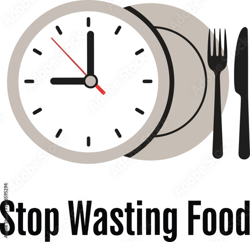 Stop Wasting Food Concept Icon Featuring Clock Plate Fork And Knife Symbol For Sustainable Eating