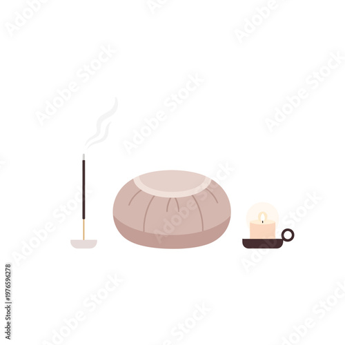 Incense stick and meditation accessories.