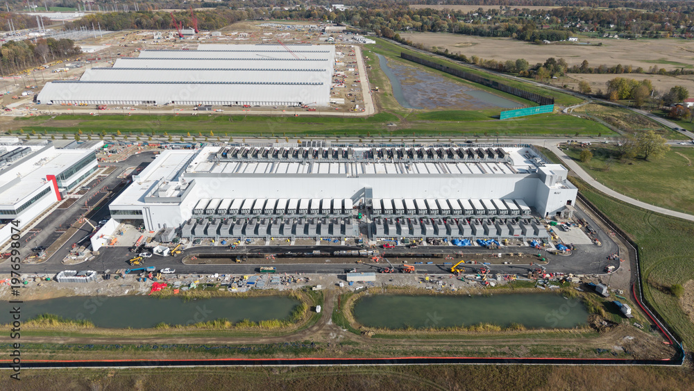 Naklejka premium Aerial view of large data center complex under construction
