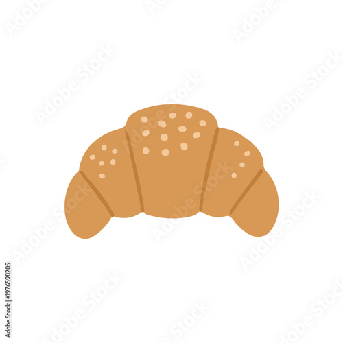 French croissant pastry illustration, buttery crescent roll icon in flat vector design for bakery