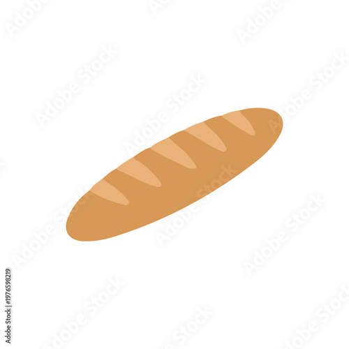 French baguette bread illustration, long crusty loaf bakery icon in minimalist flat vector style