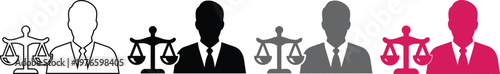 Lawyer and scales justice vector illustration.