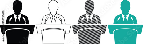 Politician speaker at podium illustration vector different styles.
