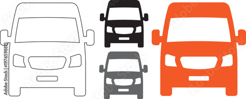 Van vehicle illustration outline solid and hatched styles.