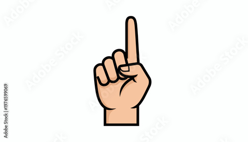Human hand pointing upwards with index finger, number one gesture, vector graphic illustration