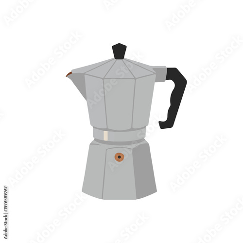 Classic italian moka pot coffee maker illustration, espresso brewer icon in flat vector style