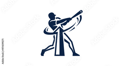 Baseball Player Swinging Bat Silhouette Logo