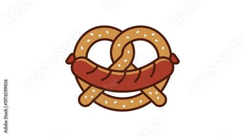 Pretzel and Bratwurst Vector Icon on White