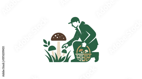 Mushroom Picker in a Forest Scene