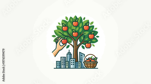 Healthy Lifestyle Concept Apple Tree Growing in an Urban Landscape