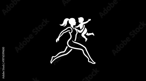 Silhouette Of Mother Running With Baby